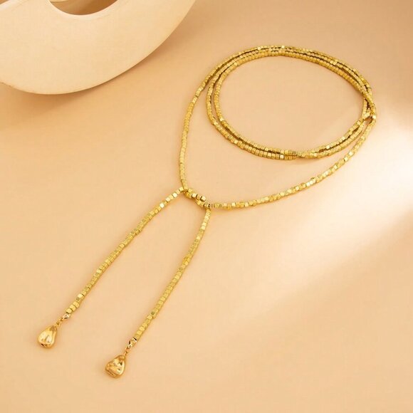 Gold Casual Women's Sparkling Faux Pearl Beaded Long Necklace - Picture 6 of 8